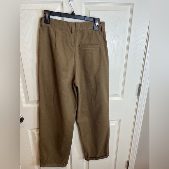 Oak and Fort Twill Pleated Barrel leg Olive Brown Pants - Picture 2 of 10
